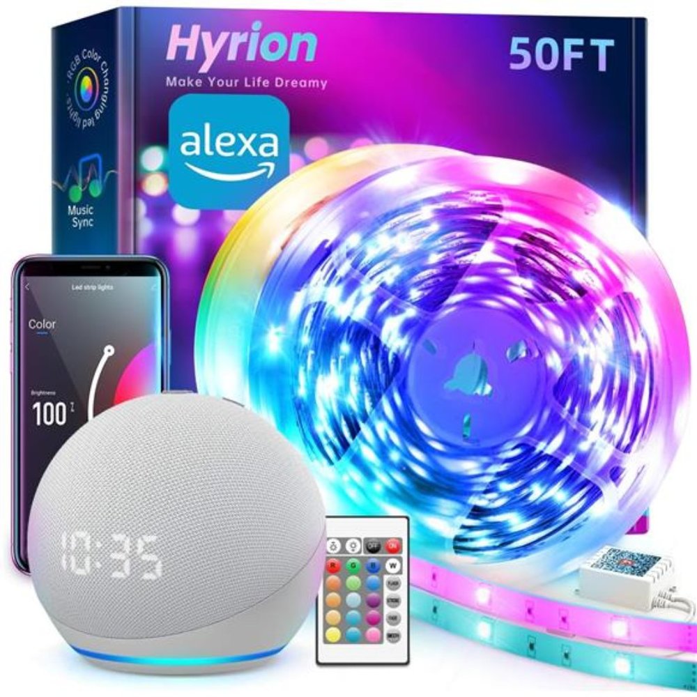 Smart LED Light Strips,50 ft WiFi LED Light,Sound Activated Color Changing